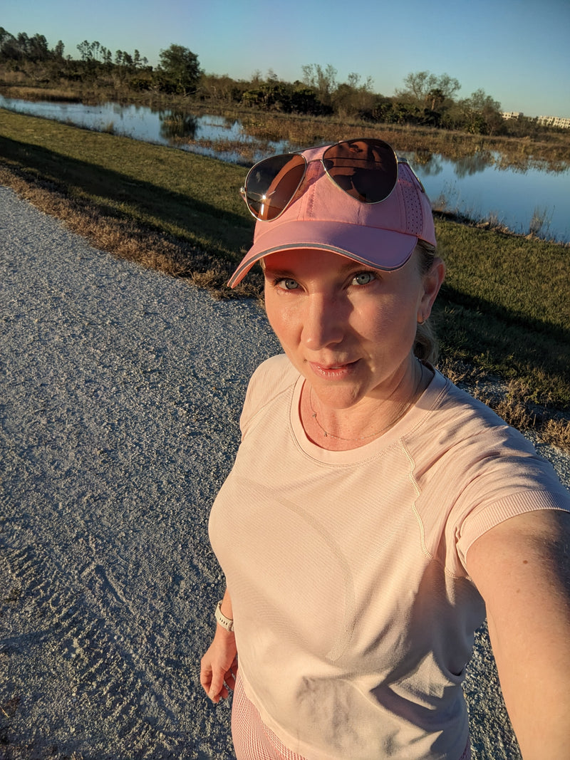 Allusio founder, Julie, on a jogging path