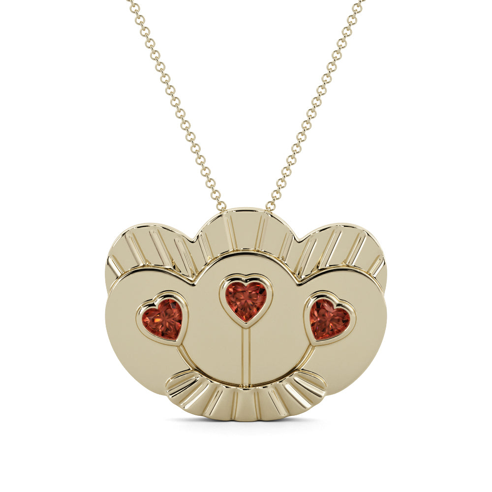 Mother's Treasure pendant with heart shaped garnets in solid 18k or vermeil