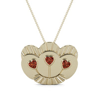 Mother's Treasure pendant with heart shaped garnets in solid 18k or vermeil