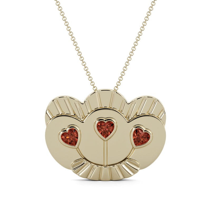 Mother's Treasure pendant with heart shaped garnets in solid 18k or vermeil