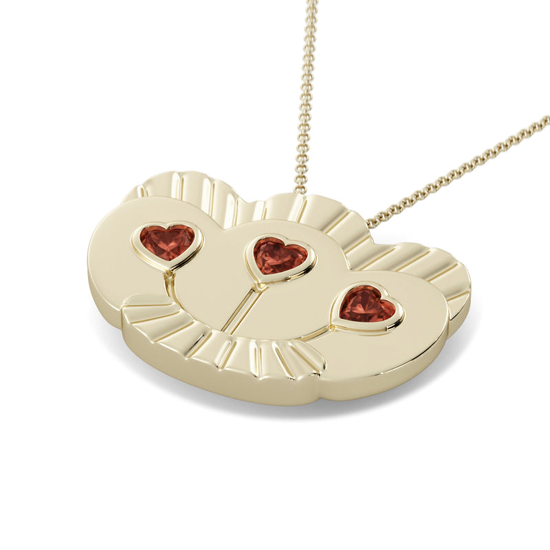 Mother's Treasure pendant with heart shaped garnets in solid 18k or vermeil