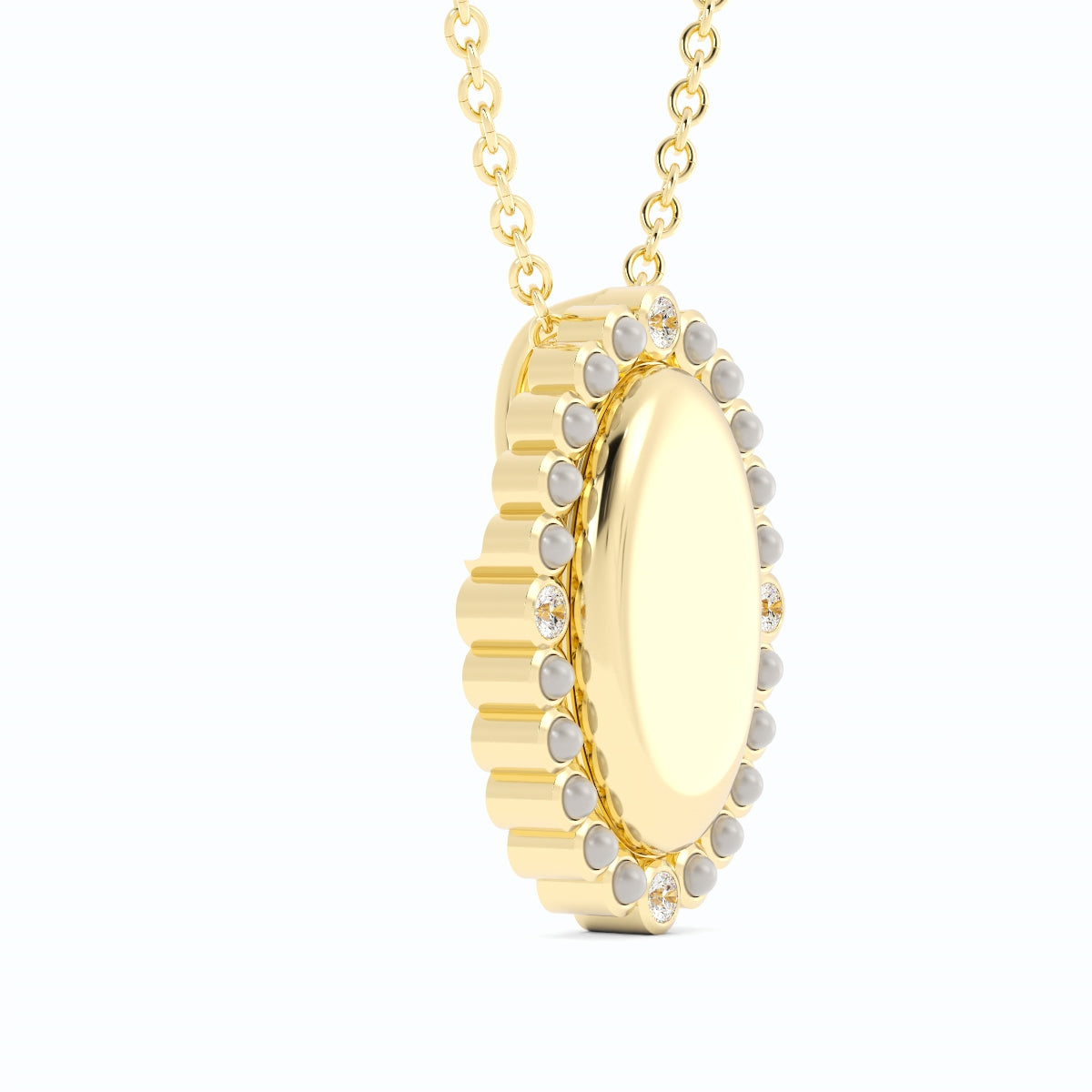 Engravable 18k Decadence pendant with pearl and diamond accent