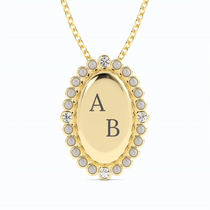 Engravable solid 18k Decadence pendant with pearl and diamond accent