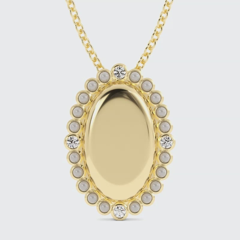 Engravable 18k Decadence pendant with pearl and diamond accent