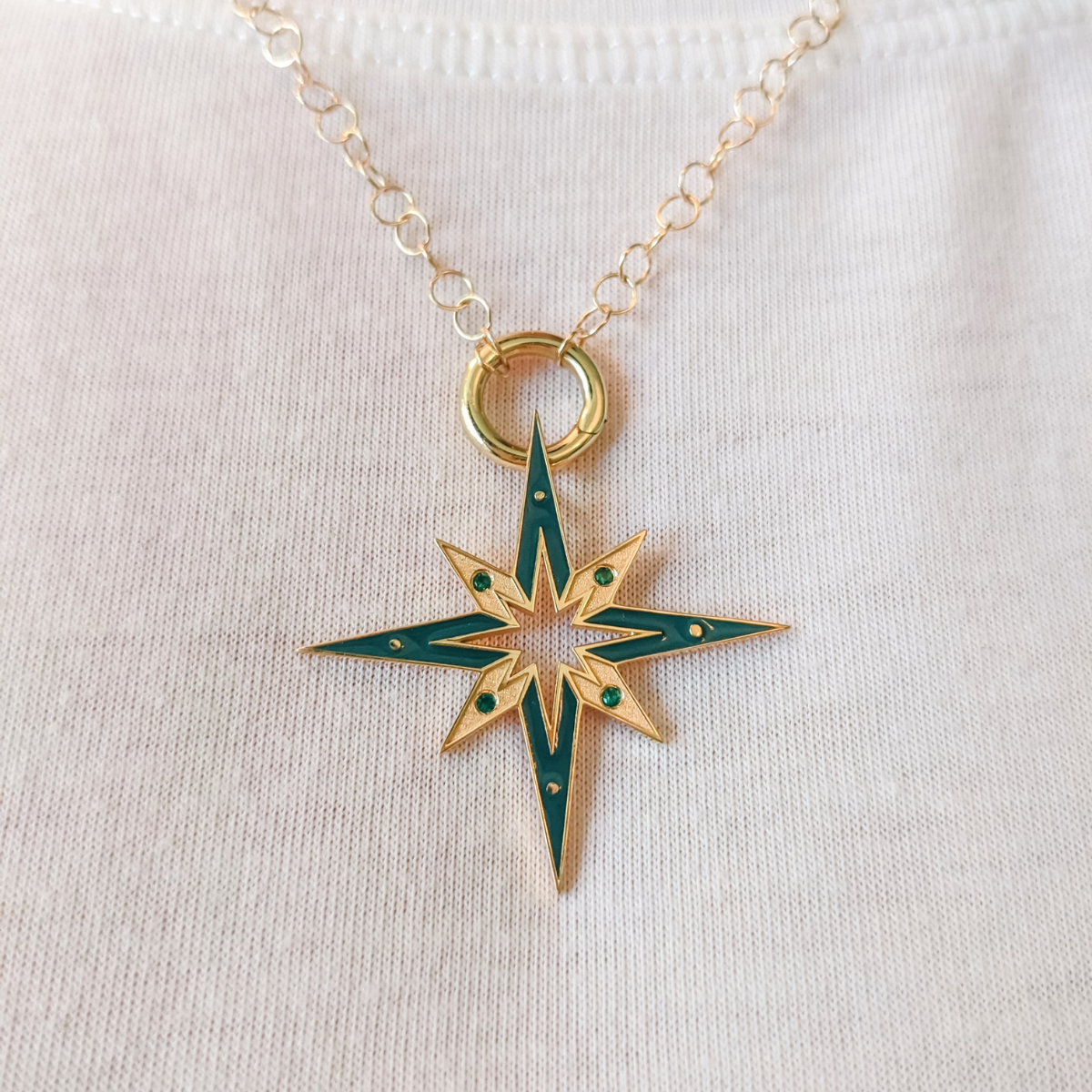 Spark custom enamel and gemstone pendant in solid 18k