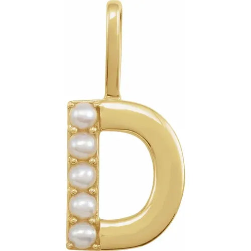 14k pearl initial charms