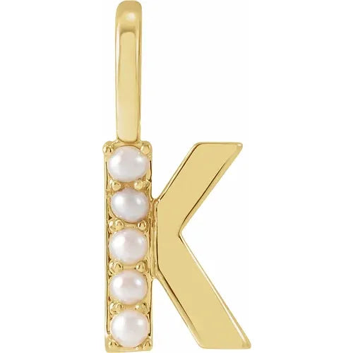 14k pearl initial charms