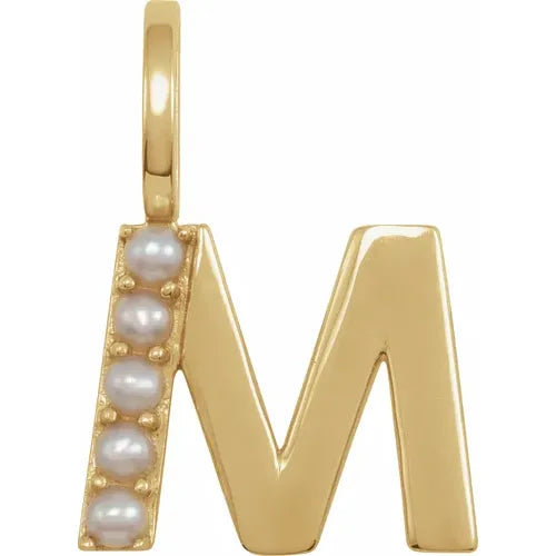 14k pearl initial charms