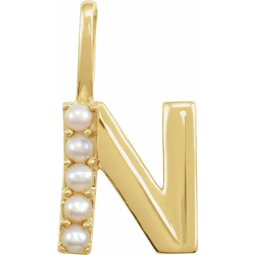 14k pearl initial charms