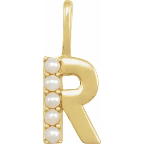 14k pearl initial charms