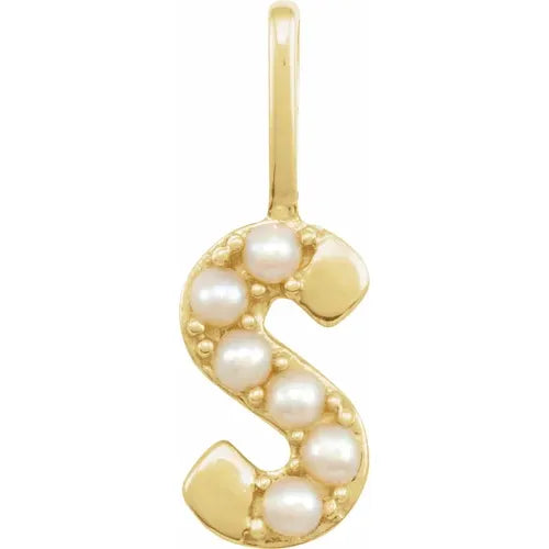 14k pearl initial charms