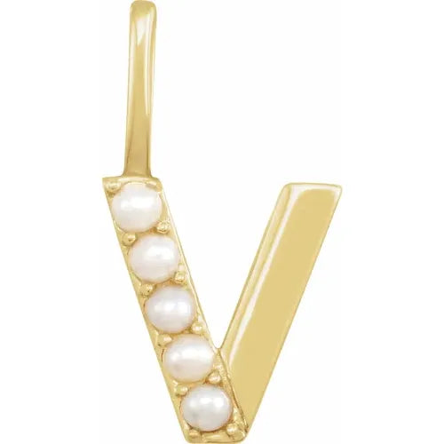 14k pearl initial charms